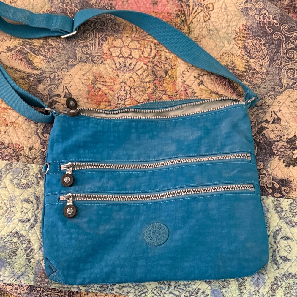 Kipling Teal Crossbody Bag with Zippered Compartments- amazing condition